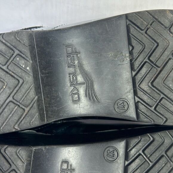 Dansko Womens Black Blue Leather Slipon mules Chunky Heel Clogs size 37 EU US - Picture 10 of 10